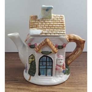 Vtg Winter Christmas Village Cottage Decorative Teapot/Creamer Santa Clause S6